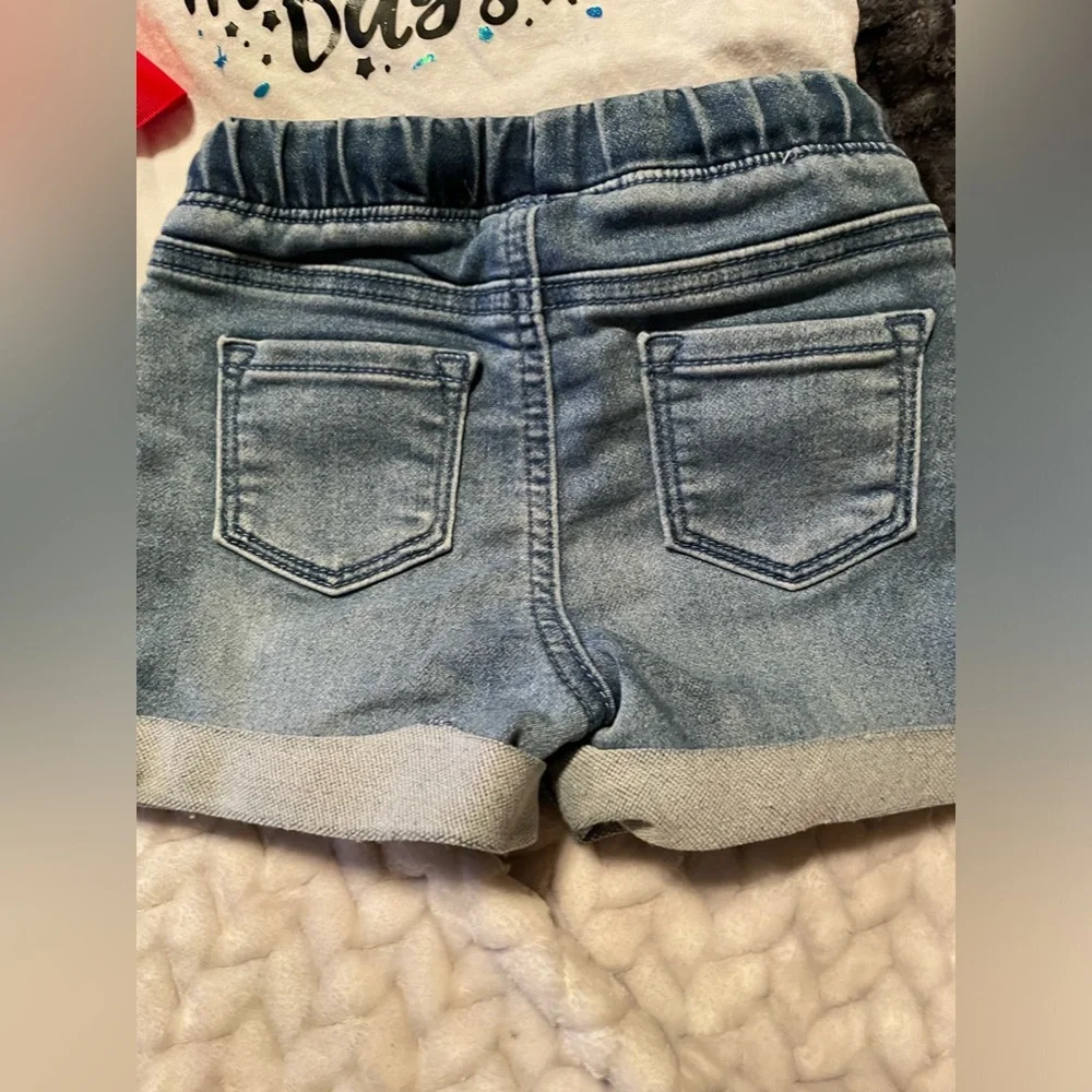 Girls 2T 2 pc set w rolled up denim shorts drawstring elastic waist w 100 day